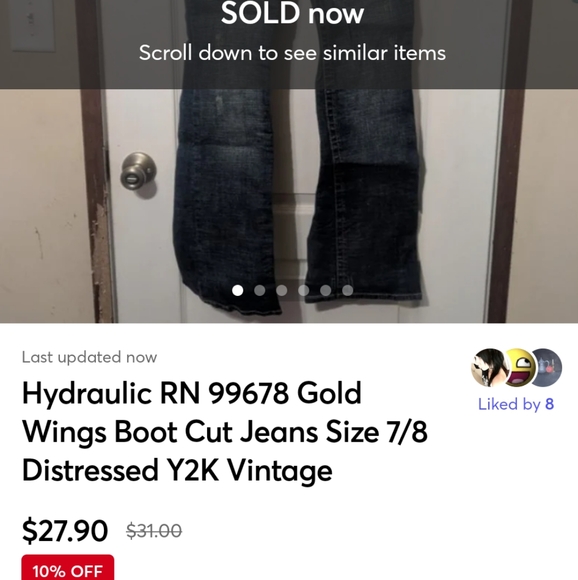 SOLD MRCRI Hydraulic Gold Wings Boot Cut Jeans Size 7/8 Distressed Y2K Vintage - Picture 1 of 7